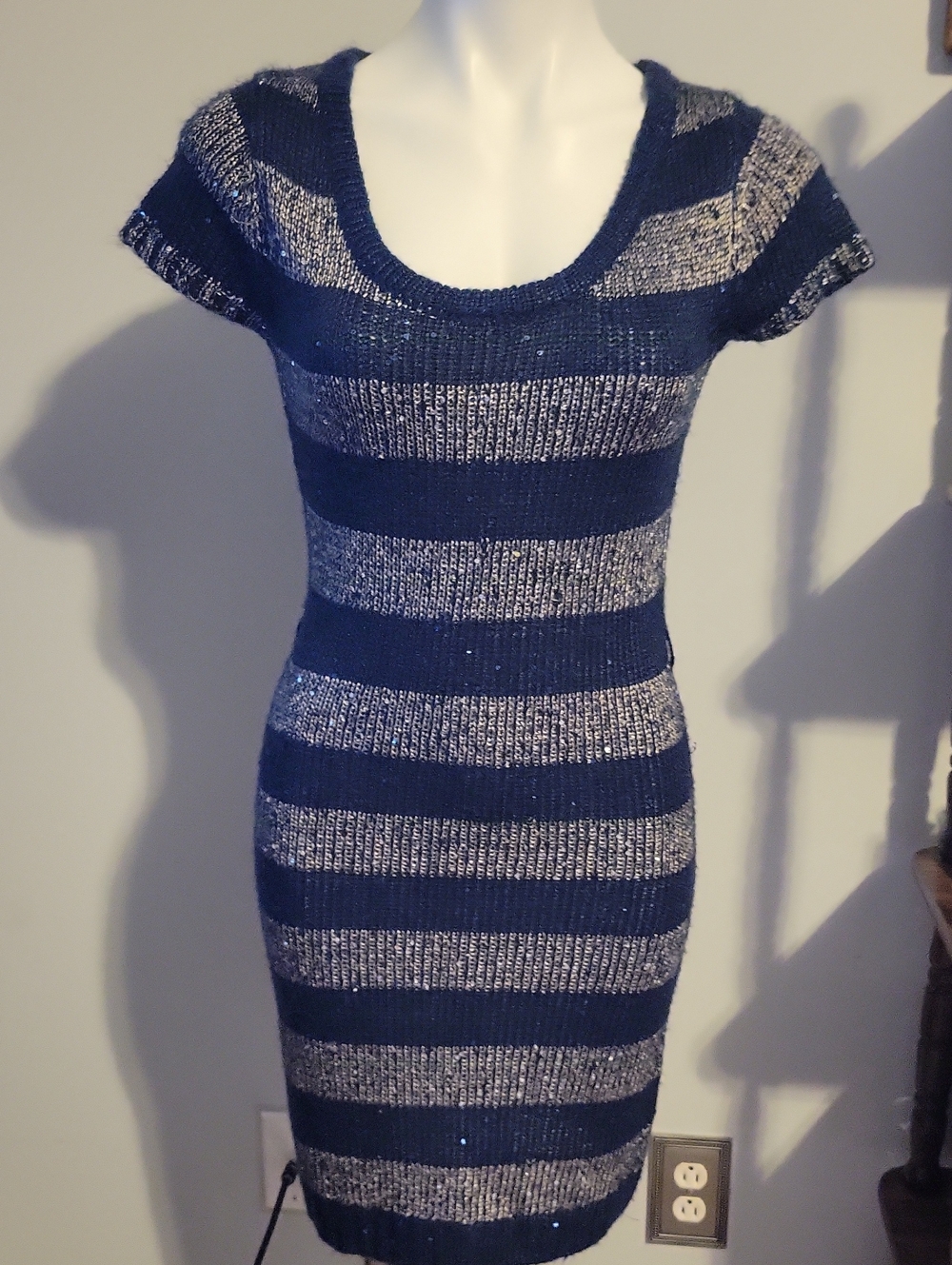 Rue21 Navy and Silver Striped Scoop-Neck Knit Dress...size Large